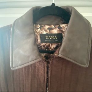 Dana Buchman  brown quilted jacket with leather collar